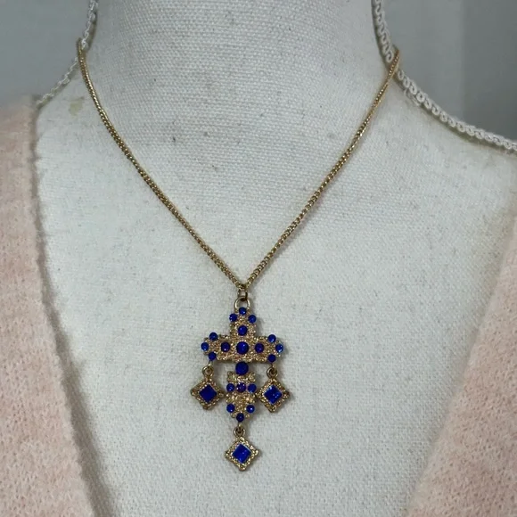 Rhinestone cross Blue and Gold Jewelry Set - Picture 7 of 7